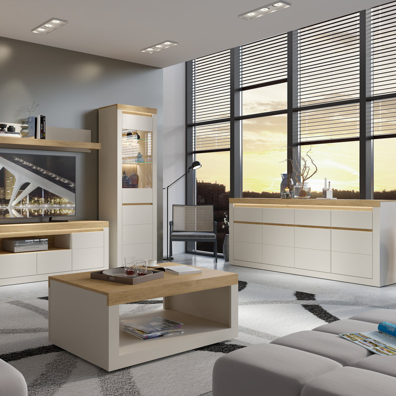 Naxxar Tall Display Cabinet with 1 Door in Cashmere and Stone Oak – image 7