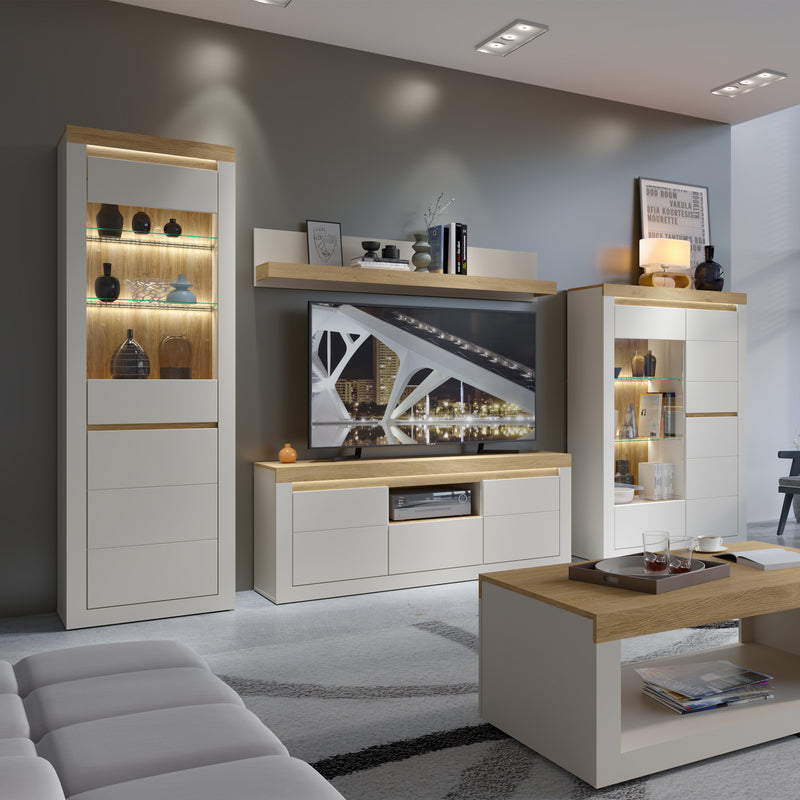 Naxxar Tall Display Cabinet with 1 Door in Cashmere and Stone Oak – image 8