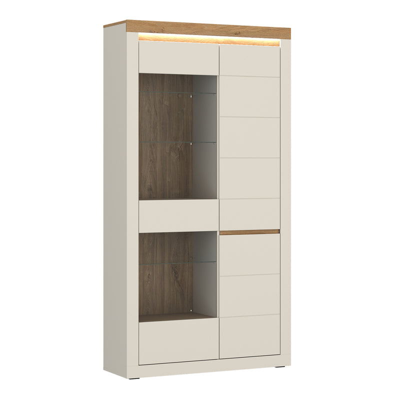 Naxxar Tall Display Cabinet with 2 Doors (LH) in Cashmere and Stone Oak – image 1