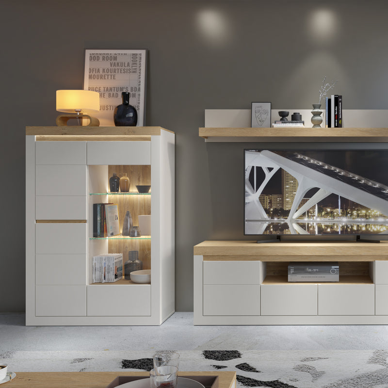 Naxxar Display Cabinet with 2 Doors (LH) in Cashmere and Stone Oak – image 4
