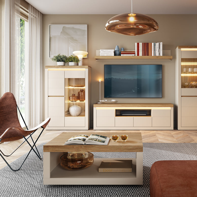 Naxxar Display Cabinet with 2 Doors (LH) in Cashmere and Stone Oak – image 5