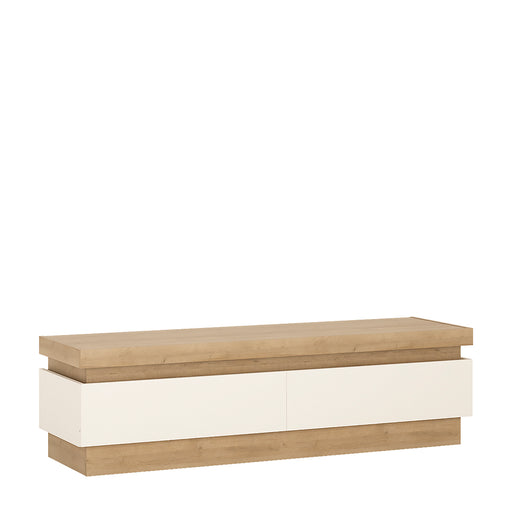 Lyon 2 Drawer TV Cabinet in Riviera Oak/White High Gloss – image 1