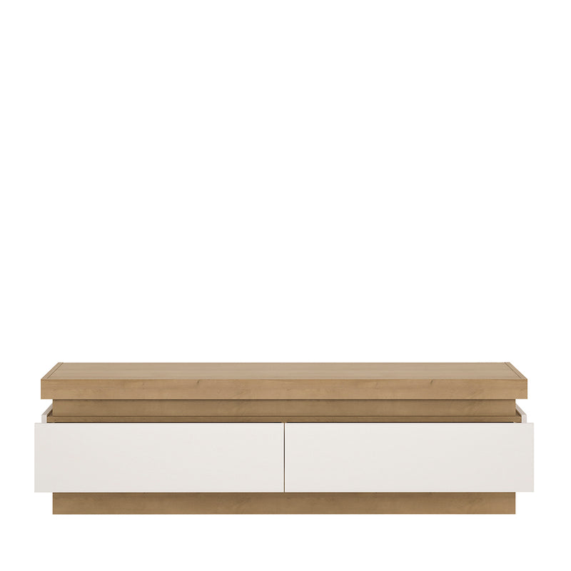 Lyon 2 Drawer TV Cabinet in Riviera Oak/White High Gloss – image 2