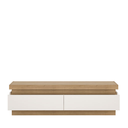 Lyon 2 Drawer TV Cabinet in Riviera Oak/White High Gloss – image 2