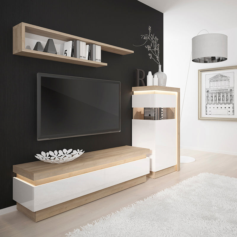 Lyon 2 Drawer TV Cabinet in Riviera Oak/White High Gloss – image 3