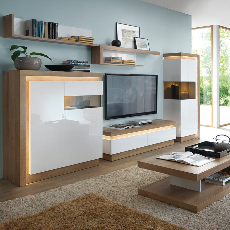 Lyon 2 Drawer TV Cabinet in Riviera Oak/White High Gloss – image 4