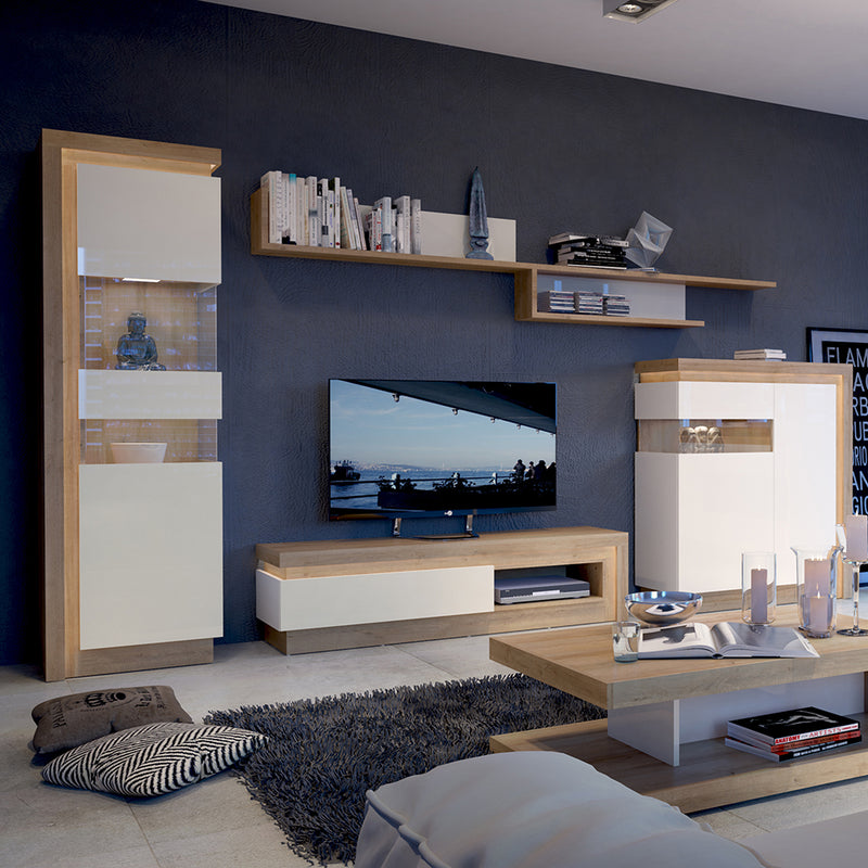 Lyon 1 Drawer TV Cabinet with Open Shelf in Riviera Oak/White High Gloss – image 4