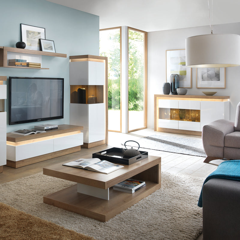 Lyon 3 Door Glazed Sideboard in Riviera Oak/White High Gloss – image 4