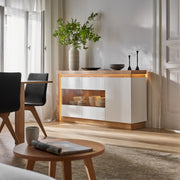Lyon 3 Door Glazed Sideboard in Riviera Oak/White High Gloss – image 5