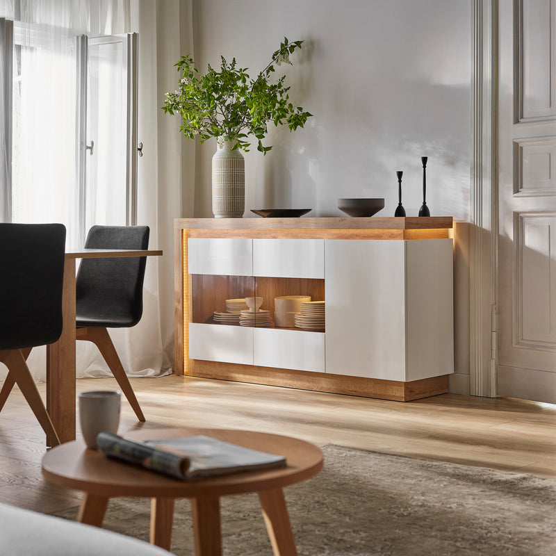 Lyon 3 Door Glazed Sideboard in Riviera Oak/White High Gloss – image 5