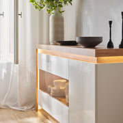Lyon 3 Door Glazed Sideboard in Riviera Oak/White High Gloss – image 6