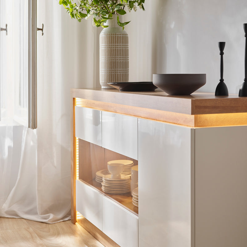 Lyon 3 Door Glazed Sideboard in Riviera Oak/White High Gloss – image 6