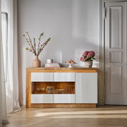 Lyon 3 Door Glazed Sideboard in Riviera Oak/White High Gloss – image 7