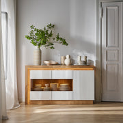Lyon 3 Door Glazed Sideboard in Riviera Oak/White High Gloss – image 8