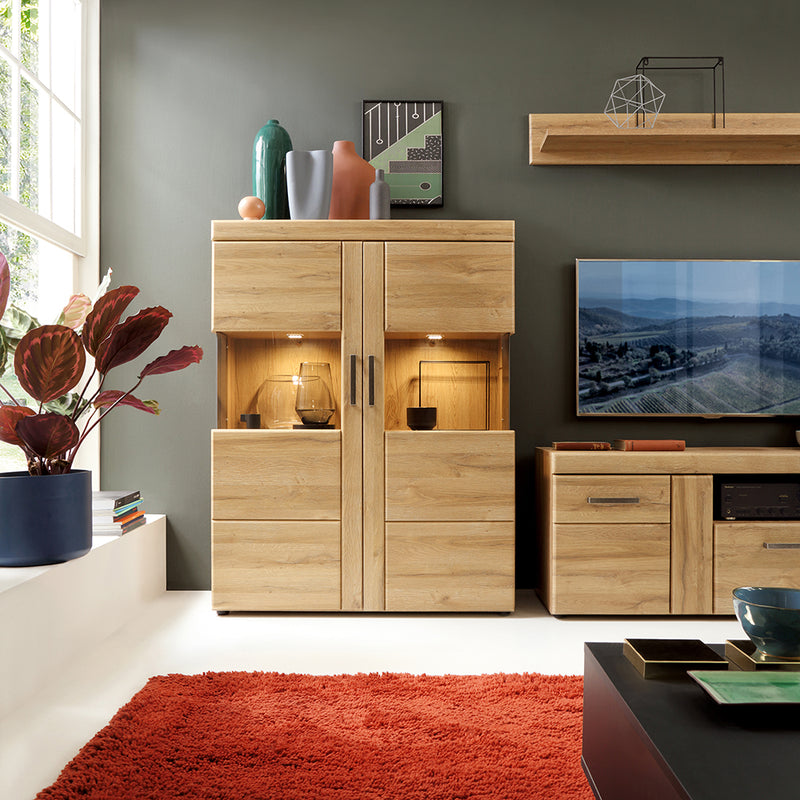 Cortina Low Wide 2 Door Display Cabinet in Grandson Oak – image 5