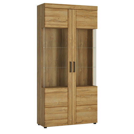 Cortina Tall Wide 2 Door glazed Display Cabinet in Grandson Oak – image 1