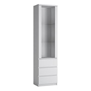 Fribo Tall Narrow 1 Door 3 Drawer Glazed Display Cabinet in White – image 1