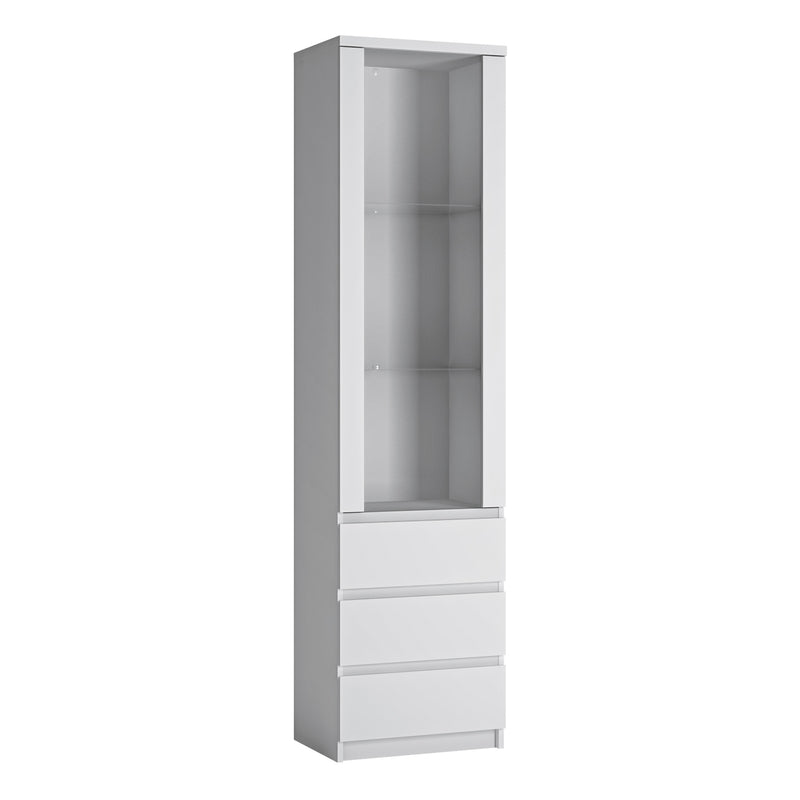 Fribo Tall Narrow 1 Door 3 Drawer Glazed Display Cabinet in White – image 1