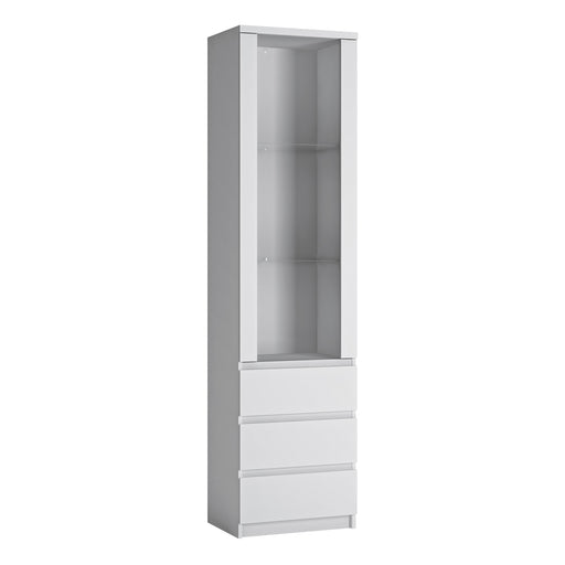 Fribo Tall Narrow 1 Door 3 Drawer Glazed Display Cabinet in White – image 1