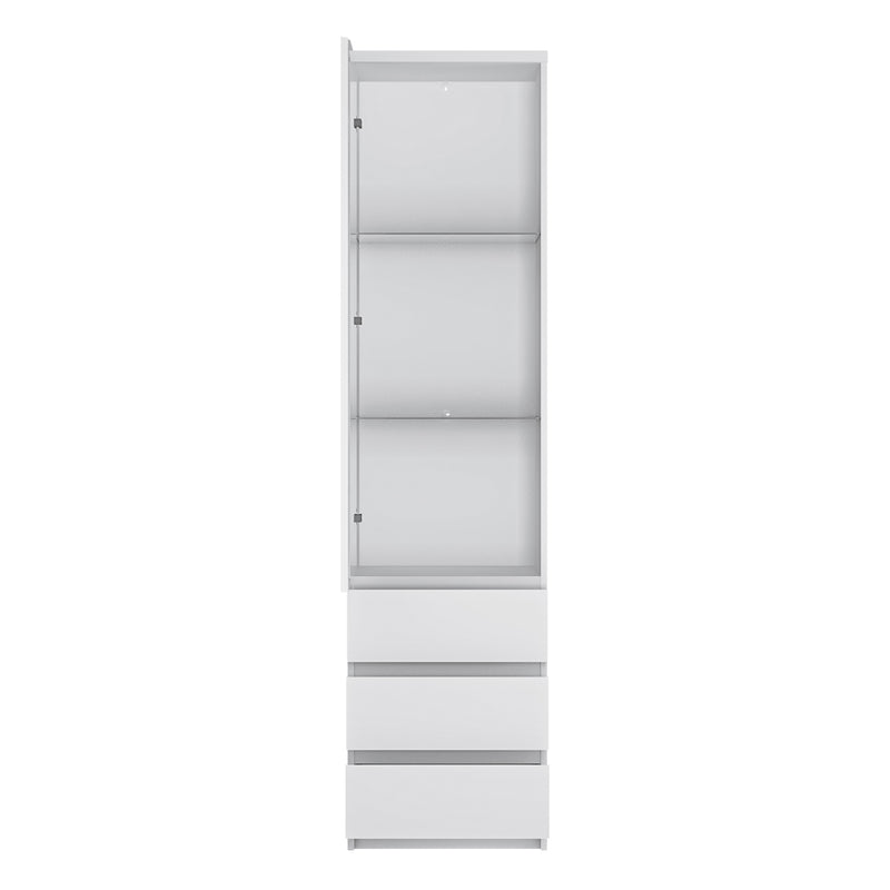 Fribo Tall Narrow 1 Door 3 Drawer Glazed Display Cabinet in White – image 2