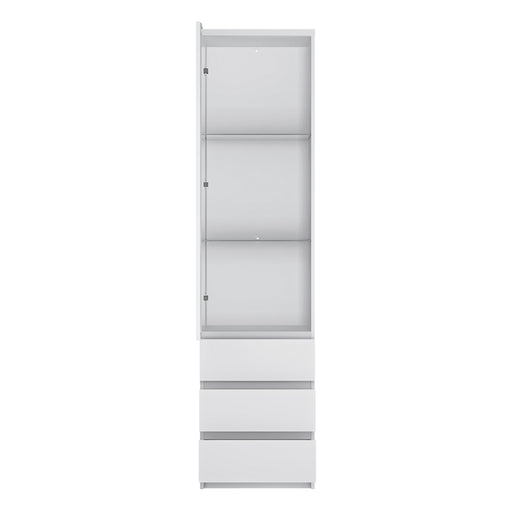Fribo Tall Narrow 1 Door 3 Drawer Glazed Display Cabinet in White – image 2