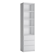 Fribo Tall Narrow 3 Drawer Bookcase in White – image 1