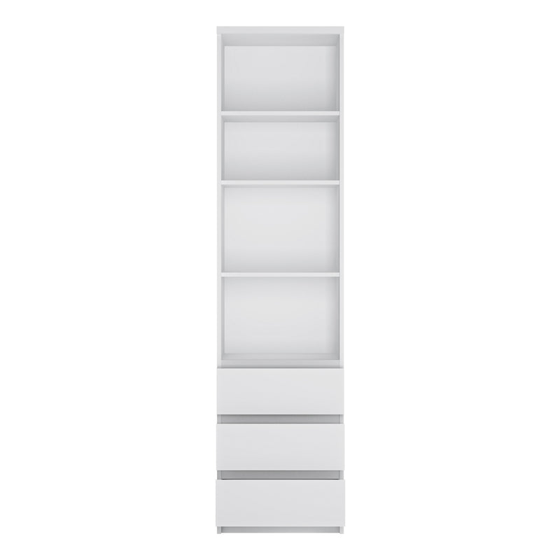 Fribo Tall Narrow 3 Drawer Bookcase in White – image 2