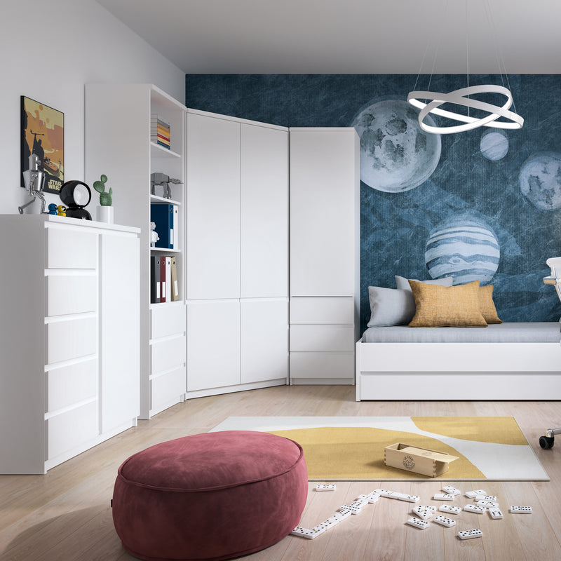 Fribo Tall Narrow 3 Drawer Bookcase in White – image 7