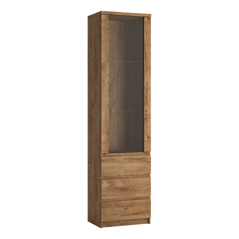 Fribo Tall Narrow 1 Door 3 Drawer Glazed Display Cabinet in Oak – image 1