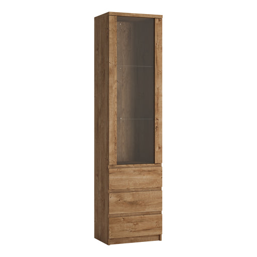 Fribo Tall Narrow 1 Door 3 Drawer Glazed Display Cabinet in Oak – image 1