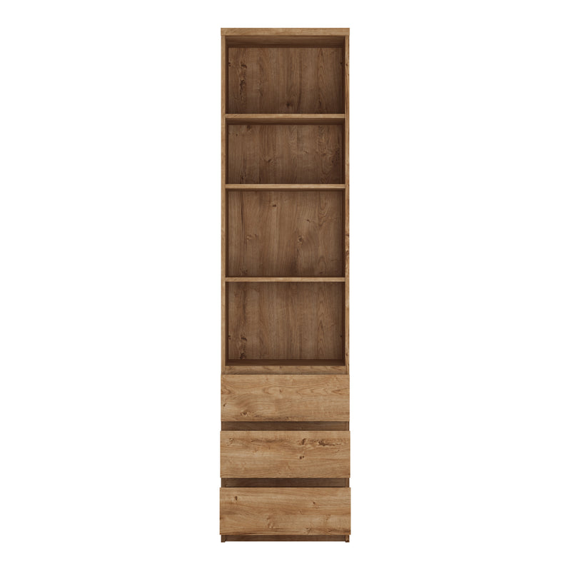 Fribo Tall Narrow 3 Drawer Bookcase in Oak – image 2