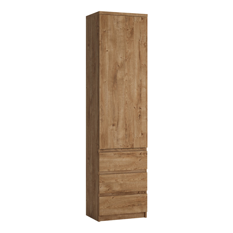 Fribo Tall Narrow 1 Door 3 Drawer Cupboard – Oak – image 1