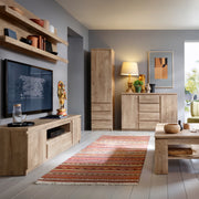 Fribo Tall Narrow 1 Door 3 Drawer Cupboard – Oak – image 4