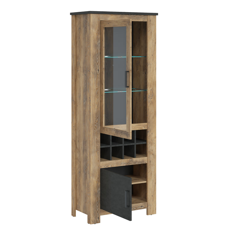Rapallo 2 Door Display Cabinet with Wine Rack in Chestnut and Matera Grey – image 2