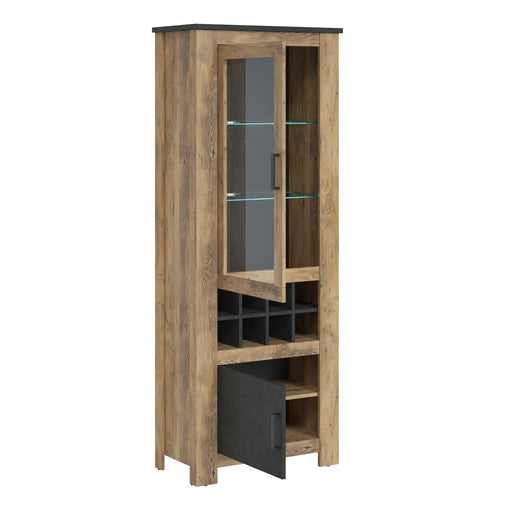 Rapallo 2 Door Display Cabinet with Wine Rack in Chestnut and Matera Grey – image 2