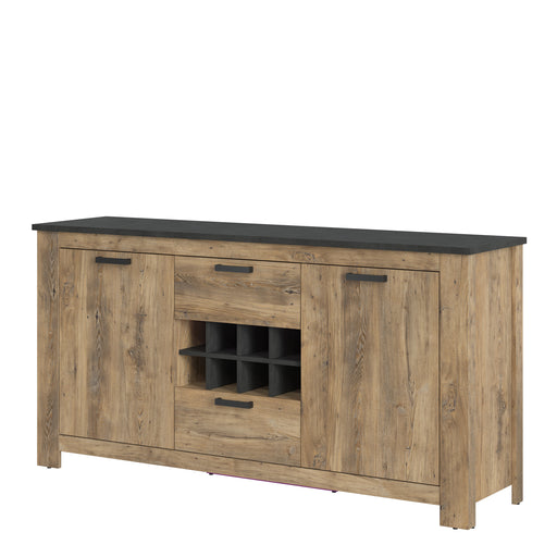 Rapallo 2 Door 2 Drawer Sideboard with Wine Rack in Chestnut and Matera Grey – image 2
