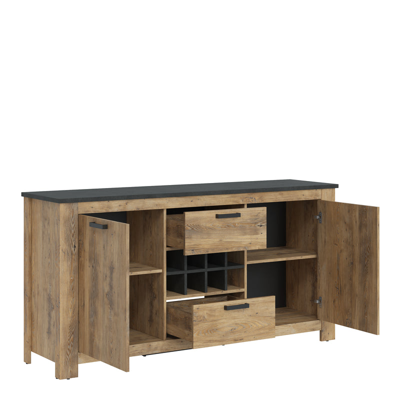 Rapallo 2 Door 2 Drawer Sideboard with Wine Rack in Chestnut and Matera Grey – image 3