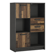 Brooklyn Low Bookcase with 2 Doors and 2 Drawers in Walnut and Dark Matera Grey – image 1
