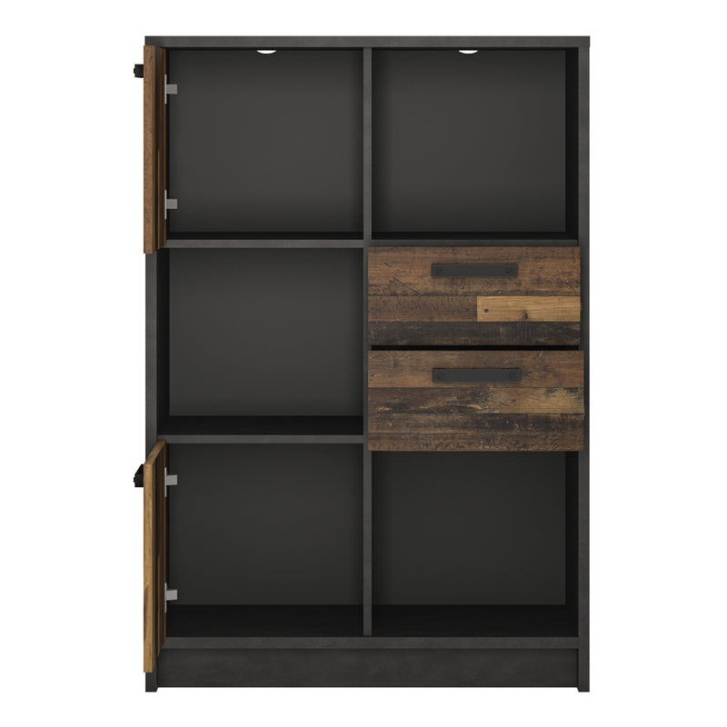 Brooklyn Low Bookcase with 2 Doors and 2 Drawers in Walnut and Dark Matera Grey – image 2