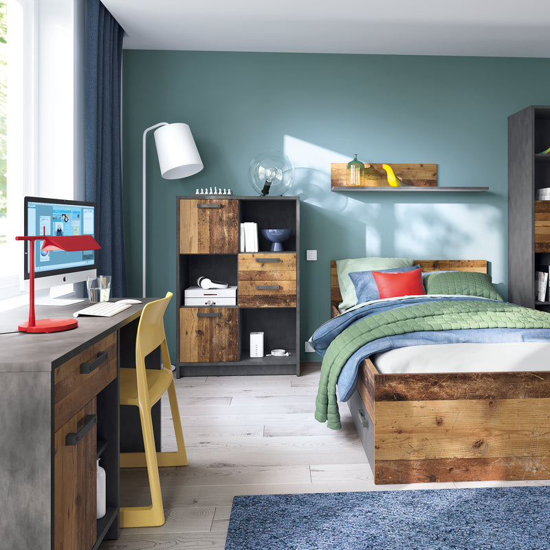 Brooklyn Low Bookcase with 2 Doors and 2 Drawers in Walnut and Dark Matera Grey – image 3