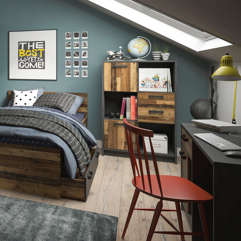 Brooklyn Low Bookcase with 2 Doors and 2 Drawers in Walnut and Dark Matera Grey – image 4
