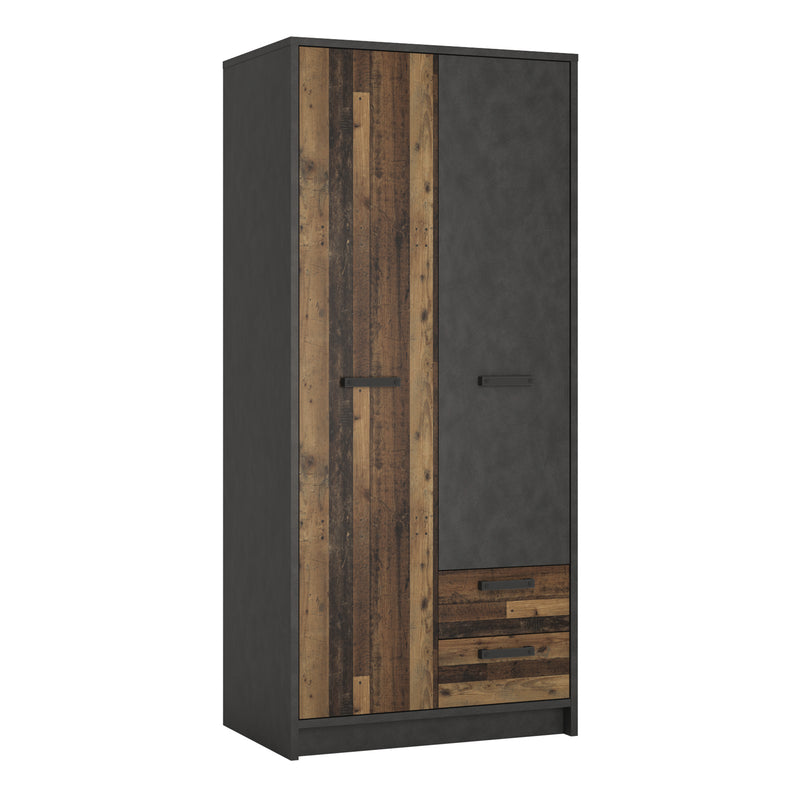 Brooklyn 2 Door Wardrobe with 2 Drawers in Walnut and Dark Matera Grey – image 1