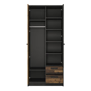 Brooklyn 2 Door Wardrobe with 2 Drawers in Walnut and Dark Matera Grey – image 2