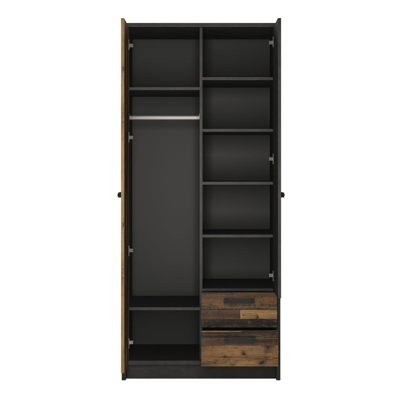 Brooklyn 2 Door Wardrobe with 2 Drawers in Walnut and Dark Matera Grey – image 2