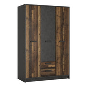 Brooklyn 3 Door Wardrobe with 2 Drawers in Walnut and Dark Matera Grey – image 1