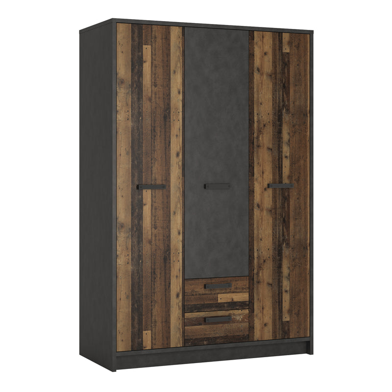 Brooklyn 3 Door Wardrobe with 2 Drawers in Walnut and Dark Matera Grey – image 1