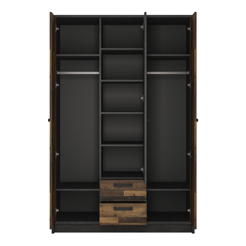 Brooklyn 3 Door Wardrobe with 2 Drawers in Walnut and Dark Matera Grey – image 2