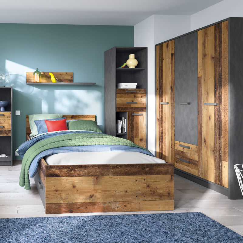 Brooklyn 3 Door Wardrobe with 2 Drawers in Walnut and Dark Matera Grey – image 4