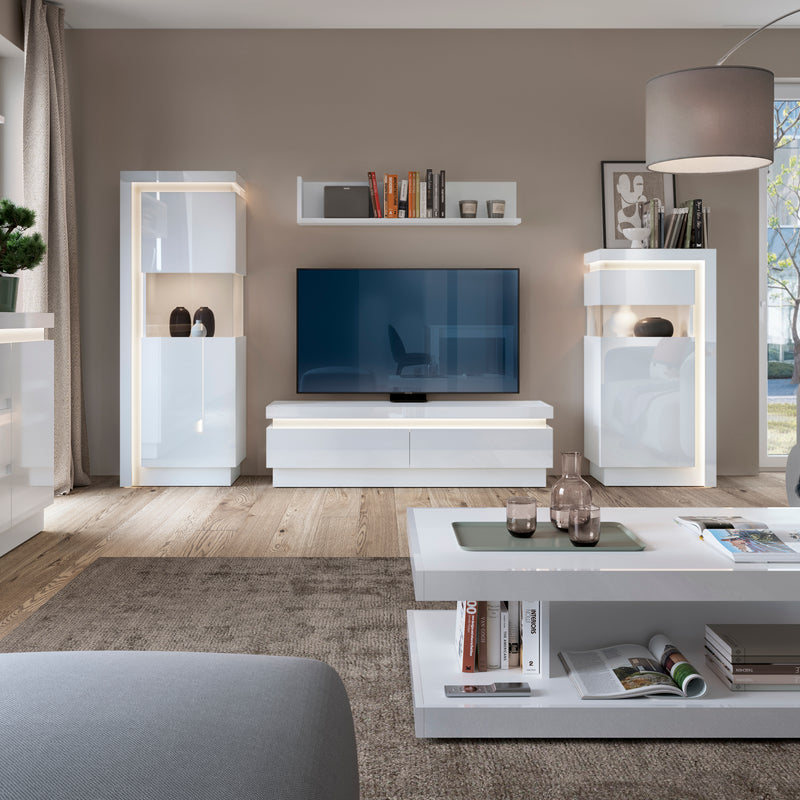 Lyon 2 Drawer TV Cabinet (including LED lighting) in White and High Gloss – image 3