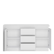 Lyon 2 Door 3 Drawer Sideboard (including LED lighting) in White and High Gloss – image 2